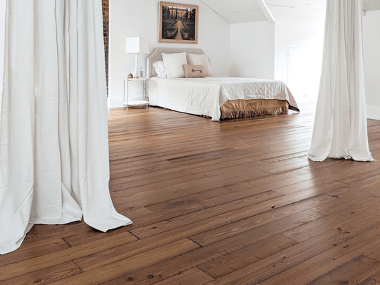 Forge Storm reclaimed heart pine flooring detail | Mill & Woods